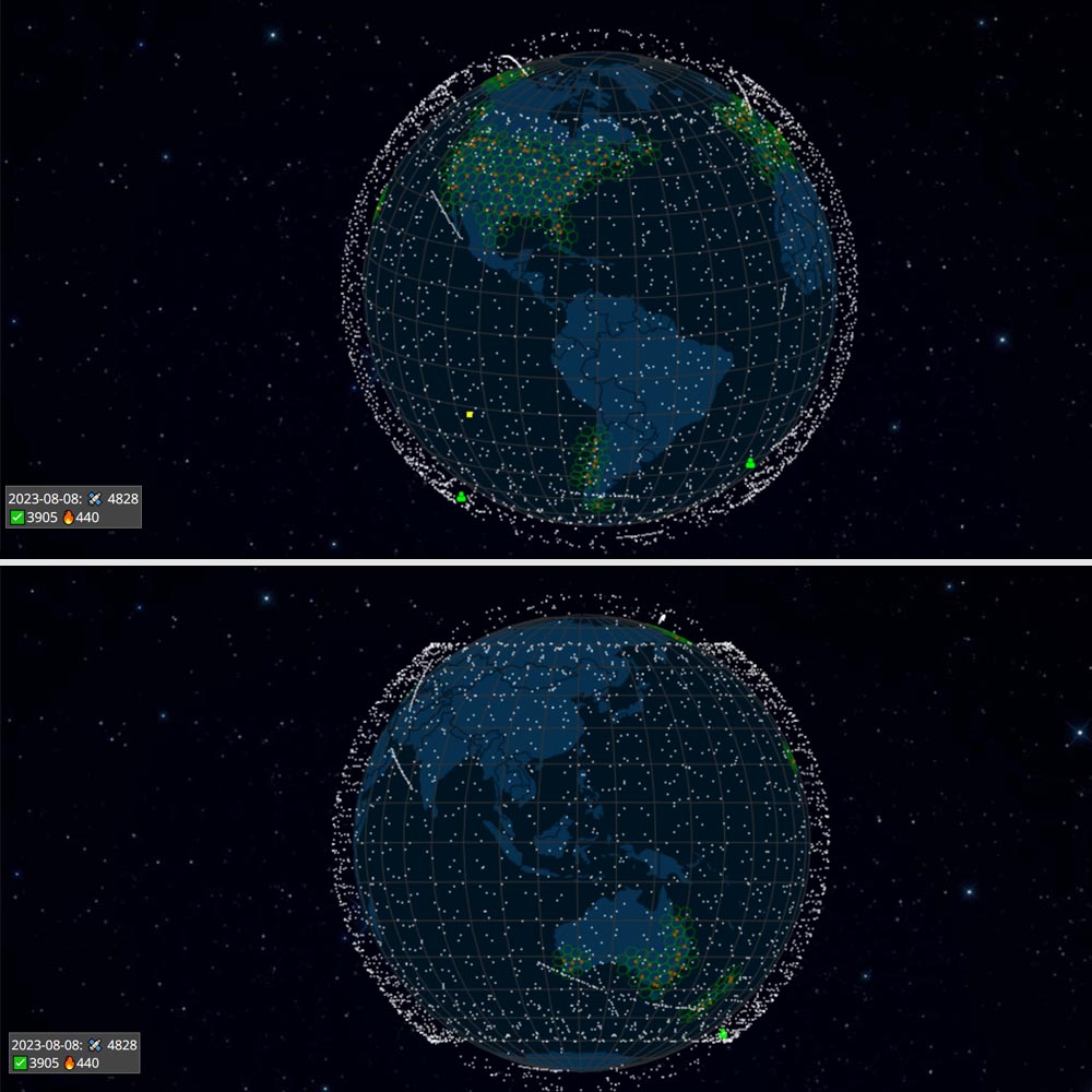 即时地图显示8月8日全球星链卫星的位置